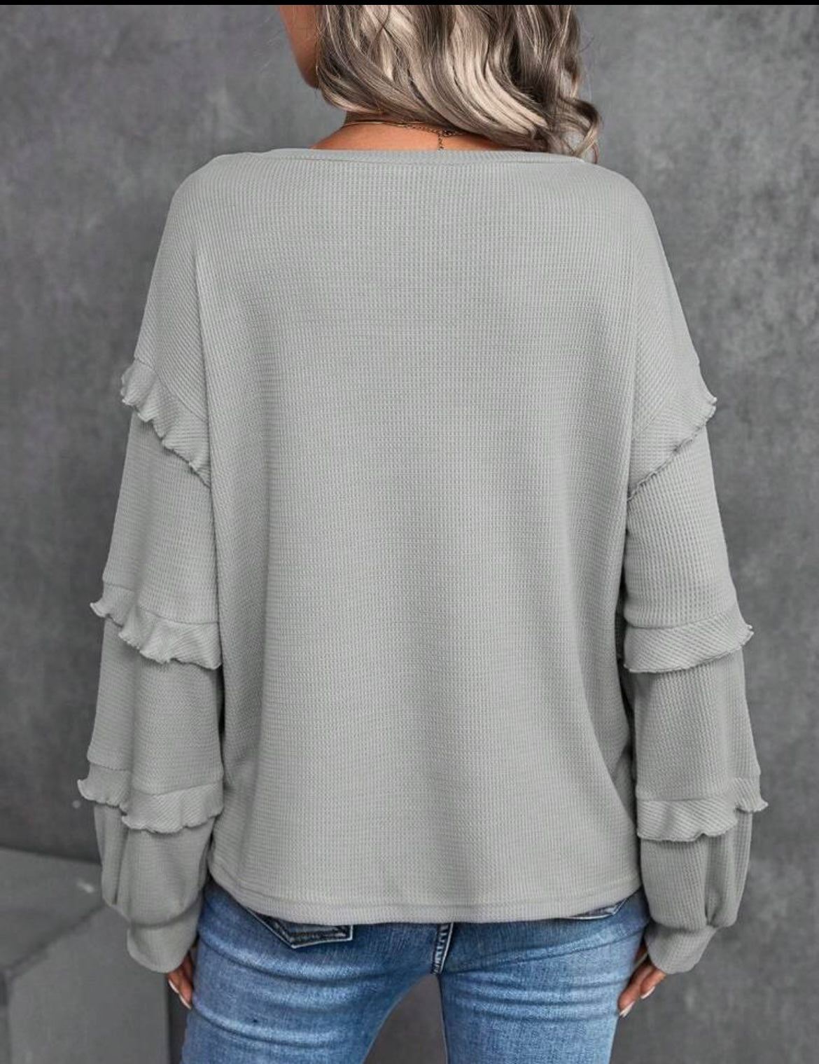 Gray Ruffle Long Sleeve