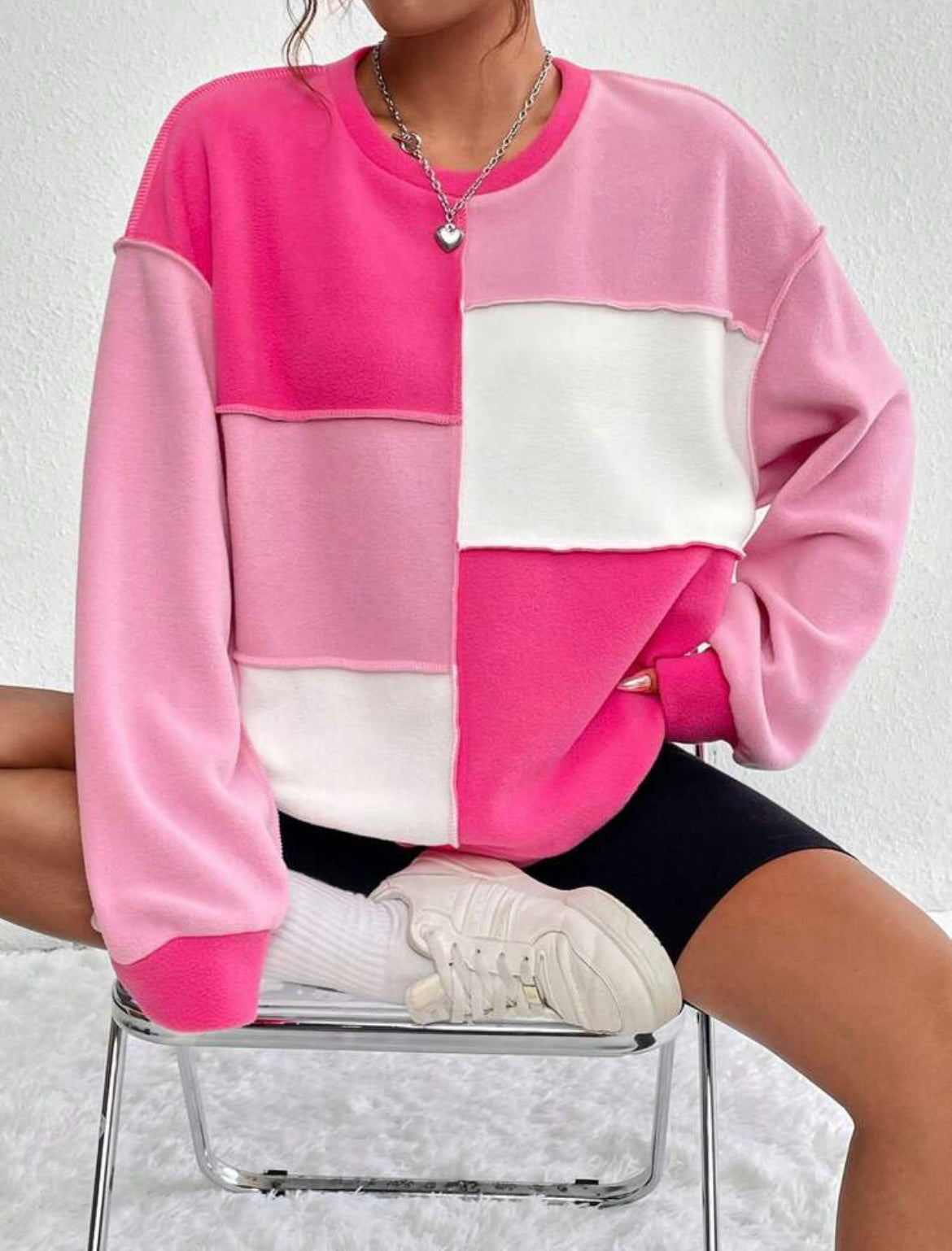 Pink Color Block Sweatshirt