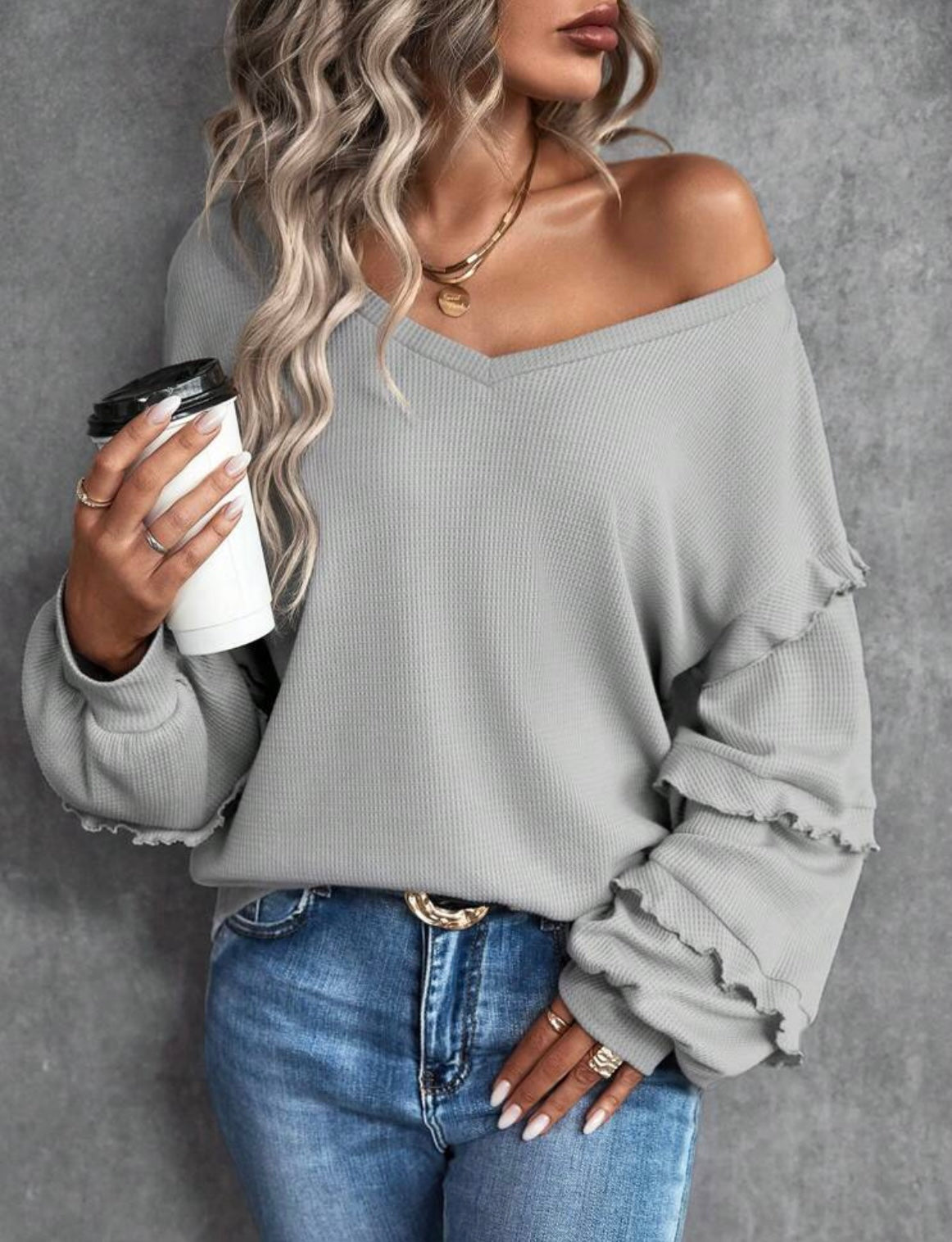 Gray Ruffle Long Sleeve